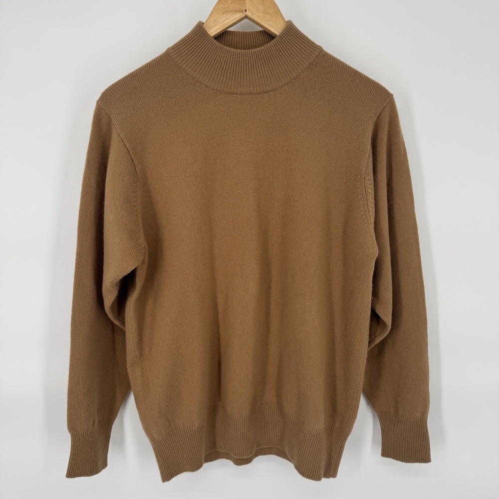 Brown Mock Neck Cashmere Sweater Women M Minimalist Quiet Luxury Capsule Vintage